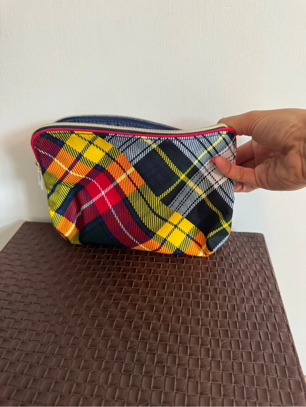 Estee Lauder Red, Black & Green Tartan Toiletry Pouch